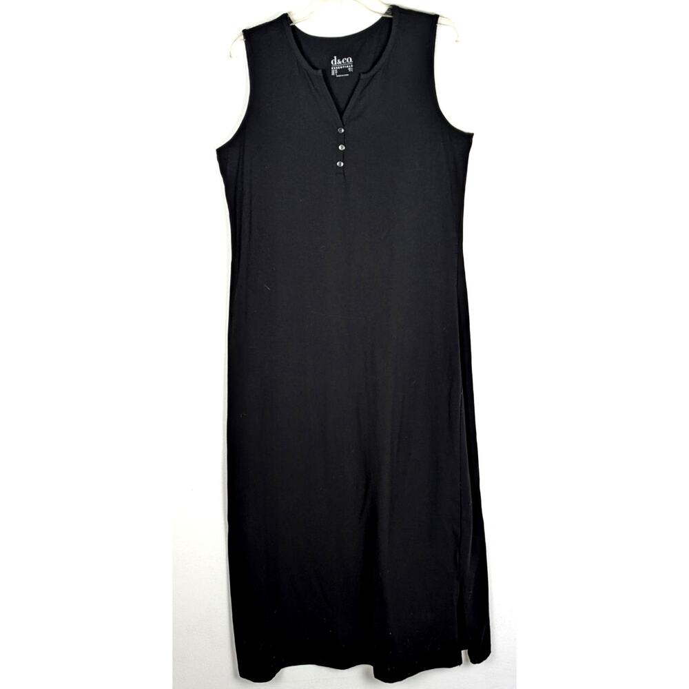 D & Co szM Black maxi dress cotton blend sleevelessBust 40"cotton blend slits 9"
